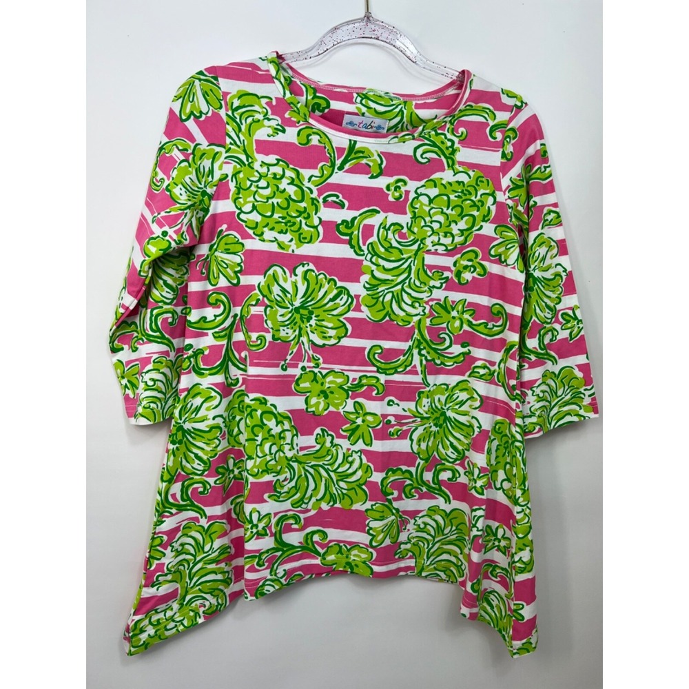 Tabi Pink Green Long Sleeves Tropical Pineapple Top Womens‎ Sz XS Org $90